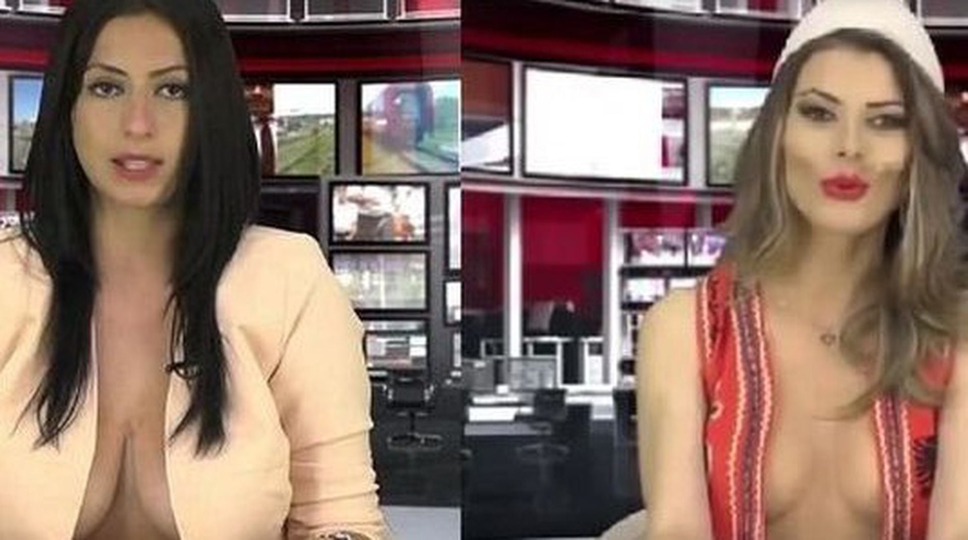 El noticiero en Albania en el que sus presentadores usan profundos escotes  para atraer audiencia