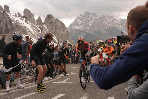 Colombia's Santiago Buitrago pedals to win the 19th stage of the Giro D'Italia , tour of Italy cycling race, from Longarone to Tre Cime di Lavaredo, Italy, Friday, May 26, 2023. (Marco Alpozzi/LaPresse via AP