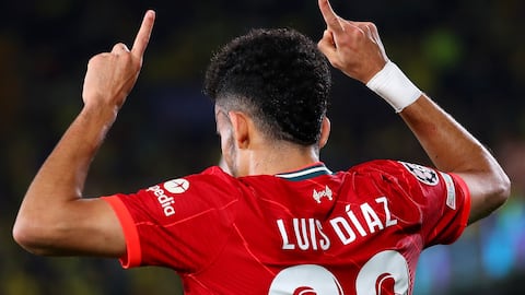 Luis Díaz celebra su gol en el partido contra el Villarreal en la semifinal de la Champions League